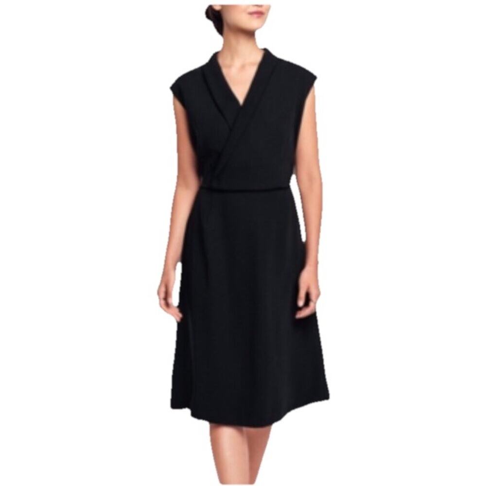 Of Mercer Black Sleeveless Midi Dress Size 0 Shawl Collar Career Office Workwear